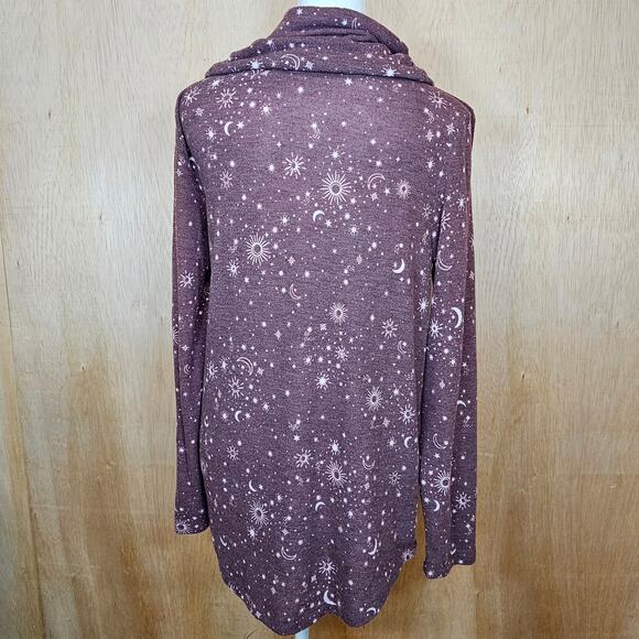 Purple Planet Gold Drawstring Cowl‎ Neck Moon & Stars Long Sleeve Size Medium - Picture 2 of 5